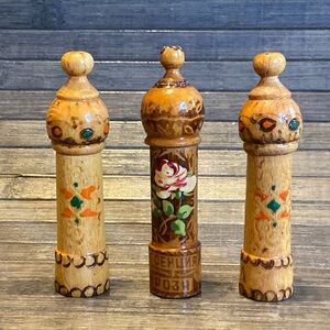 Vintage Bulgaria Handcrafted Wood Rose Perfume Oil Containers Lot Of 3